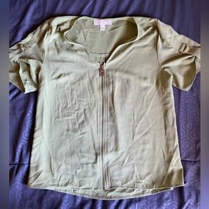 Micheal Kors Green Short Sleeve Zip-Up Blouse